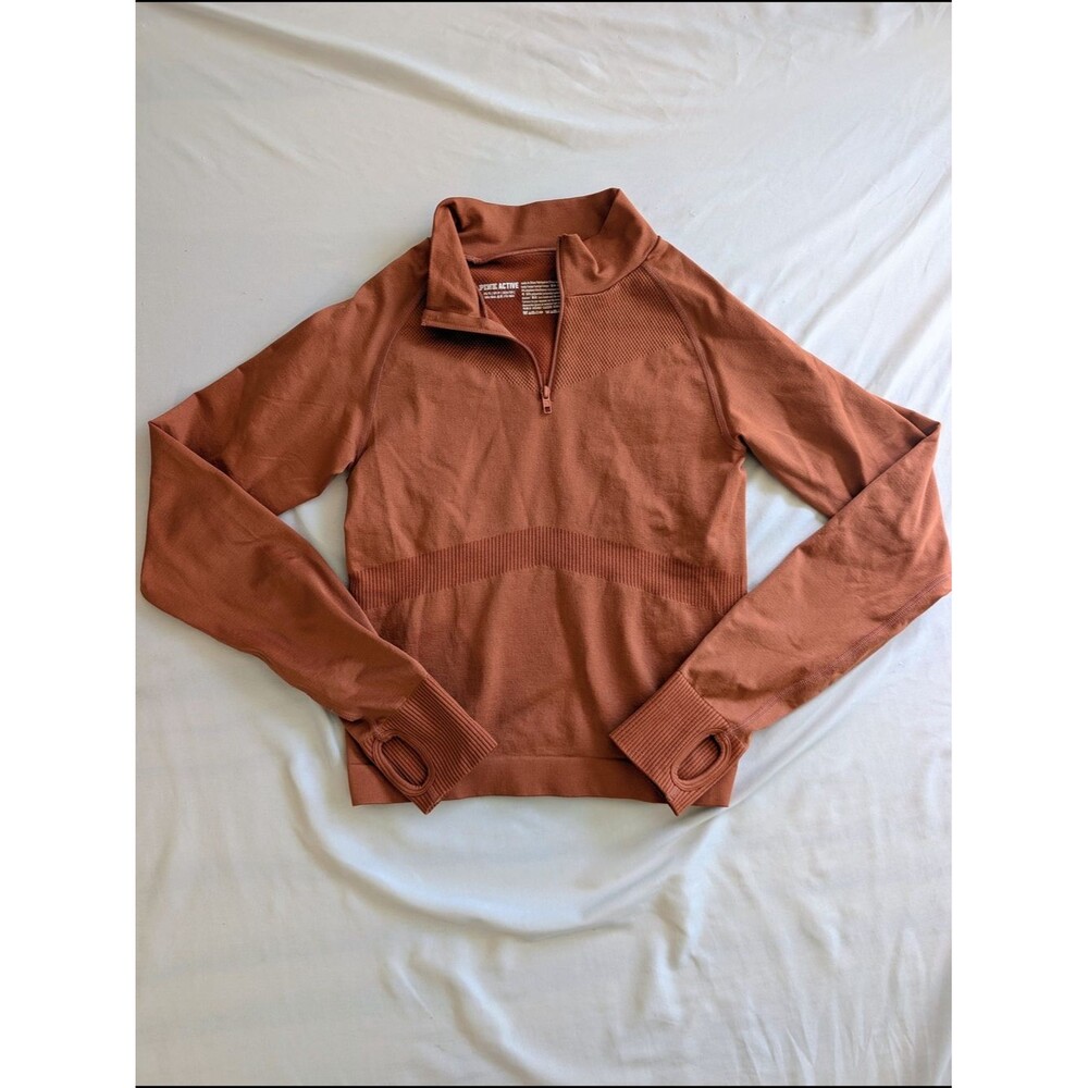 Victoria Secret PINK Active Burnt Orange CroppedQuarter-Zip Long Sleeve Pullover